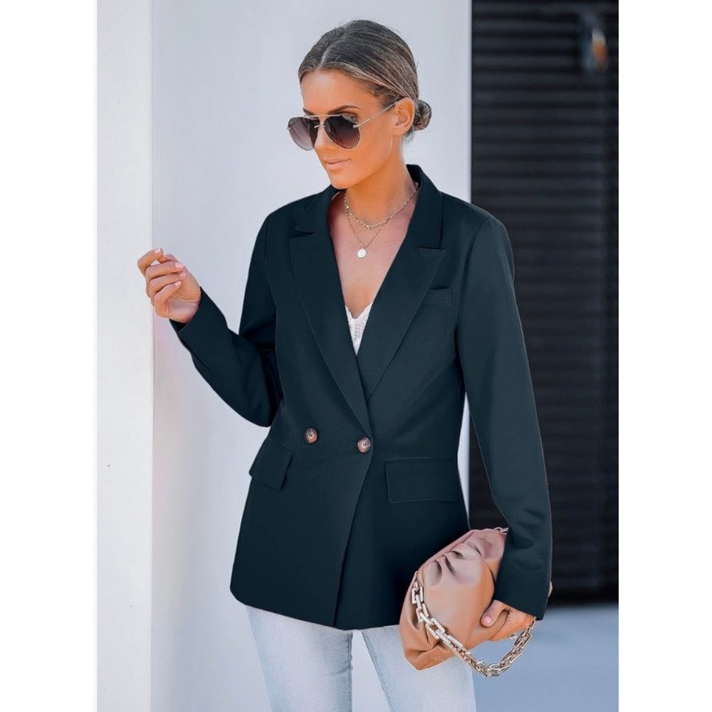 Vici Navy Blue Double Breasted Blazer Jacket Small Notched Lapel Professional
